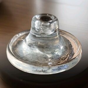 Recycled Clear Glass Round Candlestick Holder Lg Flat Raised Rim 5" Minimalist